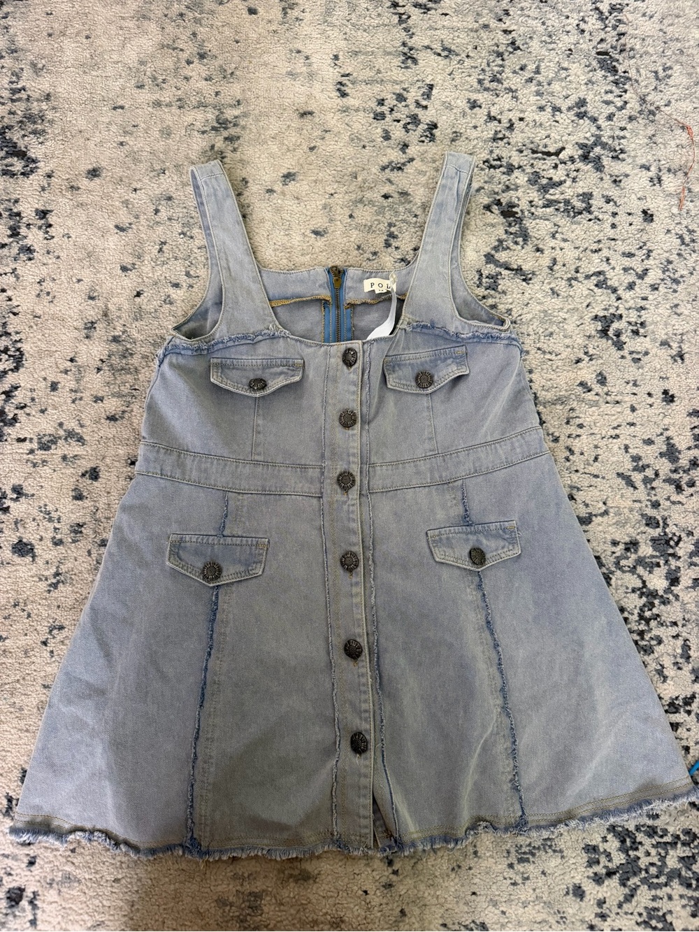 POL Light Blue Denim Button-Front Overall Dress